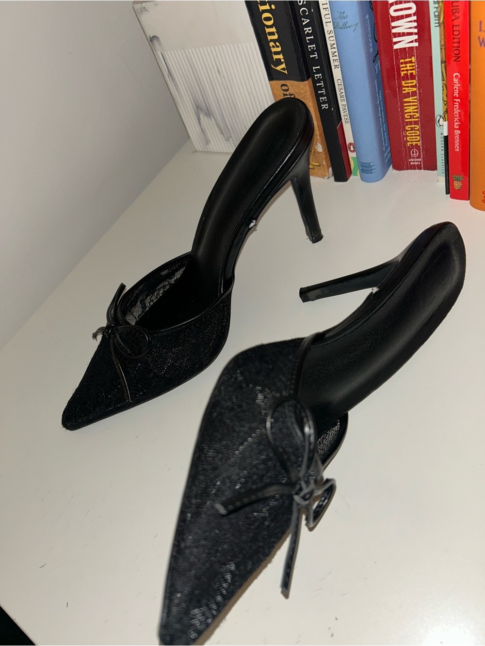 Black lace kitten heels